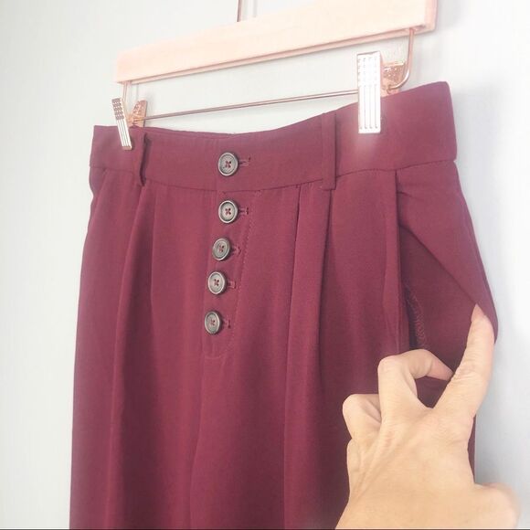 ANTHROPOLOGIE | Sasha Button Fly Tapered Leg Pants Burgundy Wine Women’s Size 2 - Picture 7 of 11
